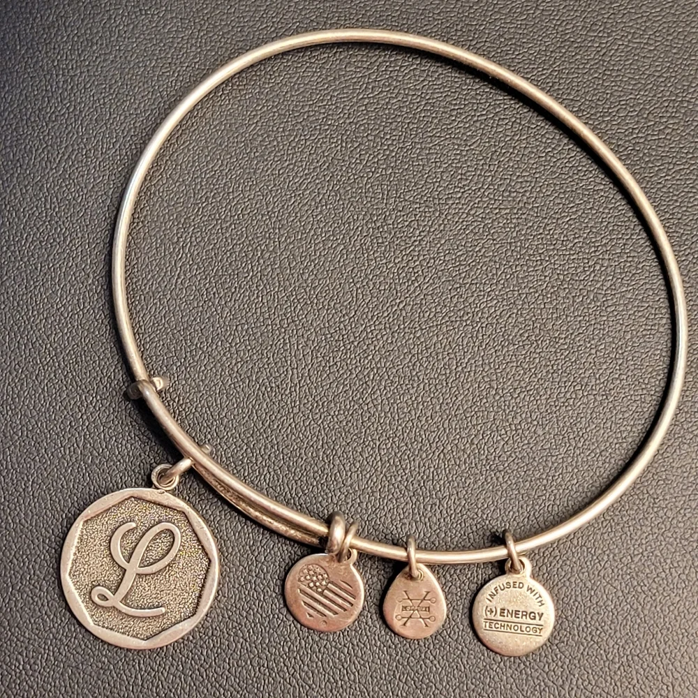 Alex and Ani Monogram Initial "L" Charm Bangle Bracelet Silver-tone - Picture 11 of 13